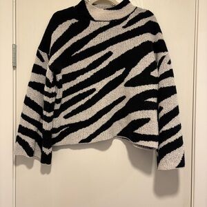 Impressions Black and White Animal Print Turtleneck Sweater